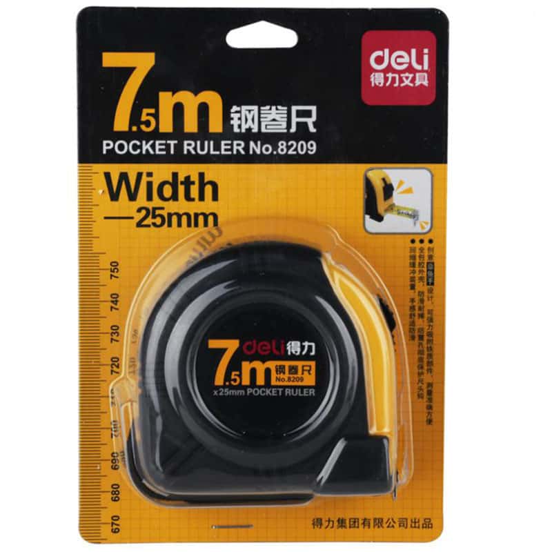 得力(deli)  钢卷尺  8209 7.5m*25mm  黄色    