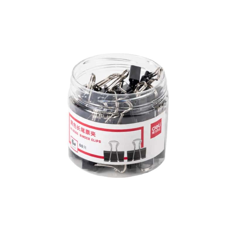 得力(deli) 8566 6# 15mm 长尾票夹 60只/筒 黑色