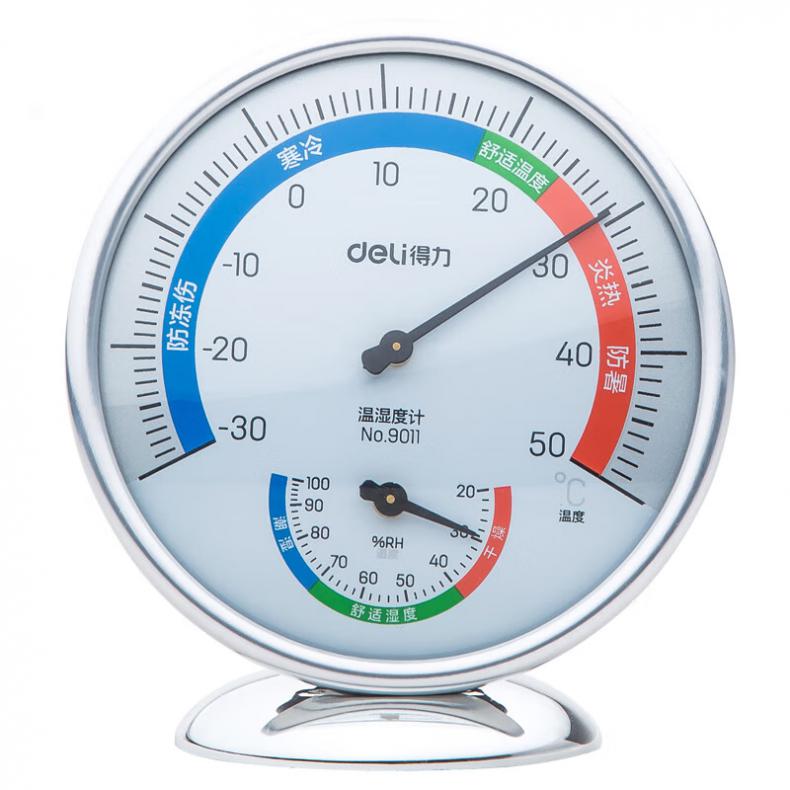 得力（deli） 9011 室内温湿度计 99mm*88mm*27mm （单位：个） 银色
