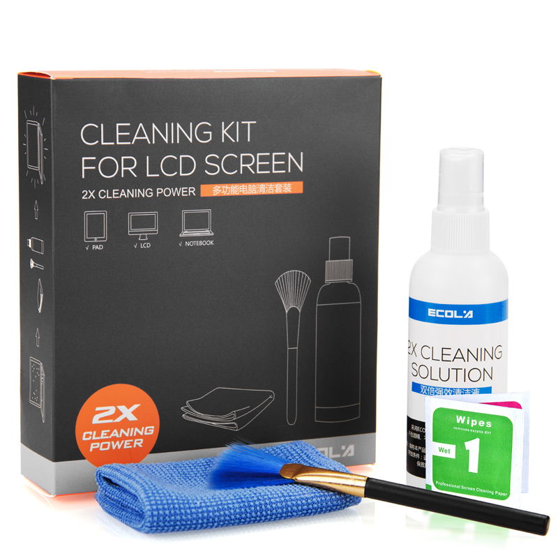 宜客莱（ECOLA） EL135 电脑清洁套装四件套 清洁液100ml+键盘清洁刷+清洁布+清洁湿巾2片 （单位：套）  