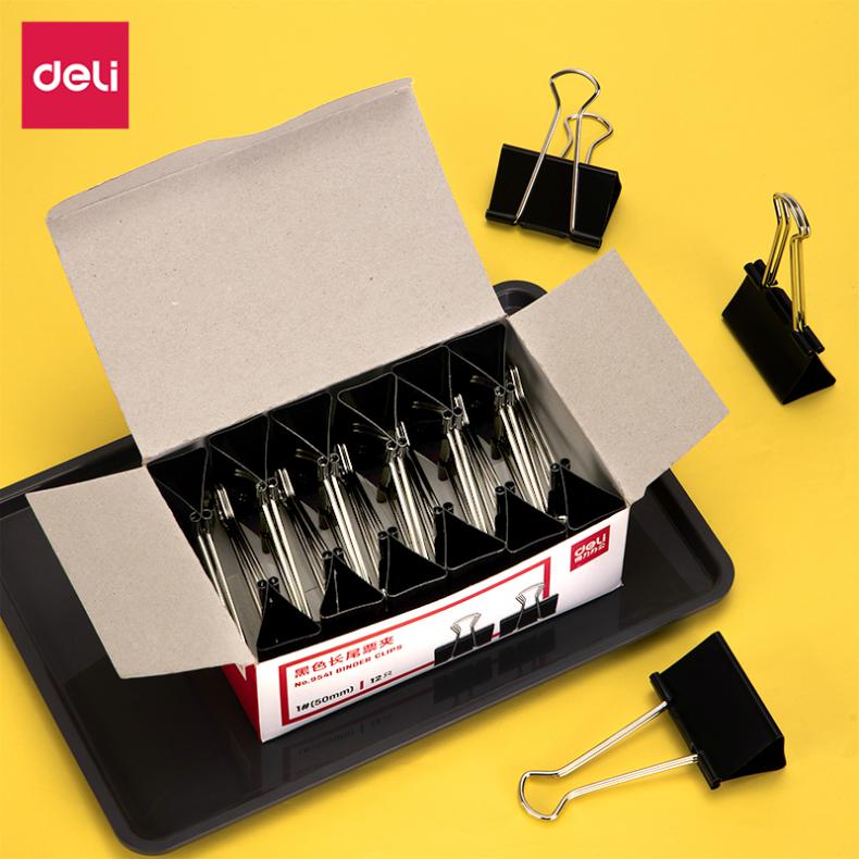 得力（deli） 9541 长尾夹 50mm 12只/盒（单位：盒） 黑色