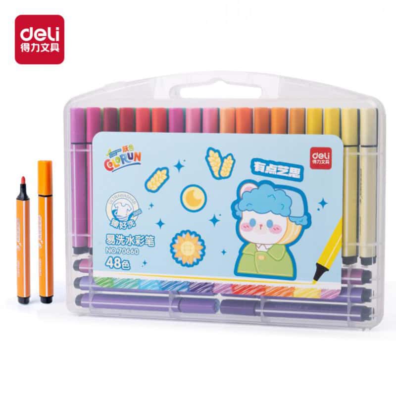 得力（deli） 70660 粗三角杆水彩笔 48支/盒 （单位：盒）  混色