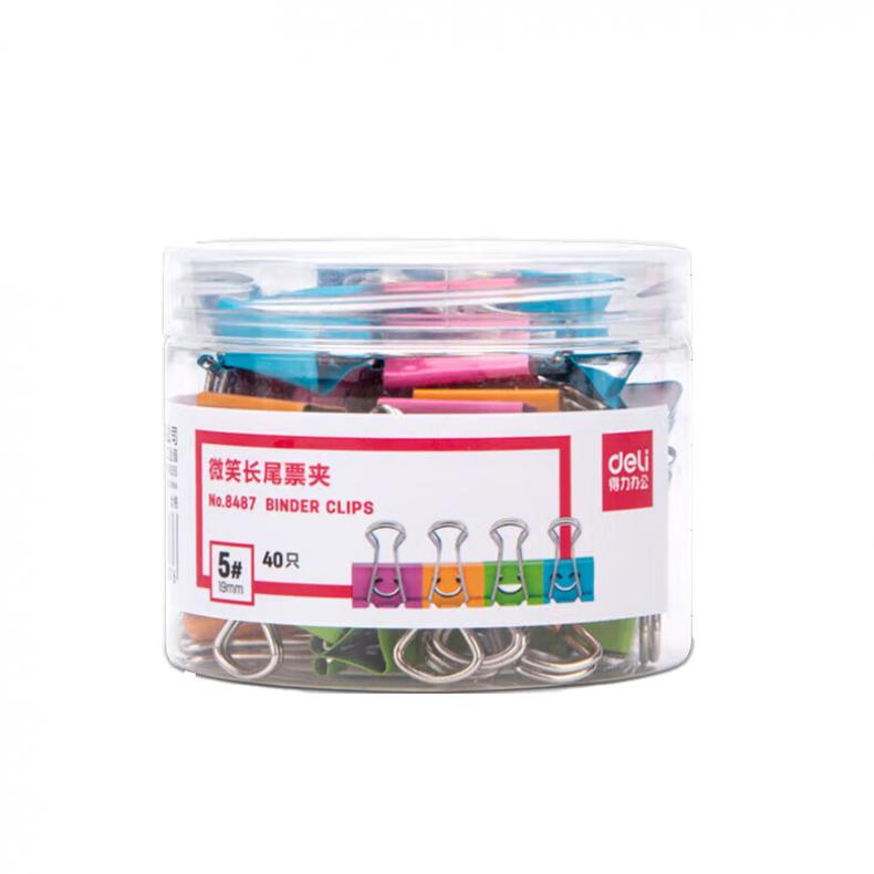 得力（deli） 8487 微笑长尾票夹 19mm 40只/筒 （单位：筒）  混色