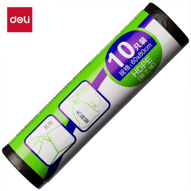 得力（deli） 9575 垃圾袋 60*80cm 八角底 10个/卷 （单位：卷） 黑色