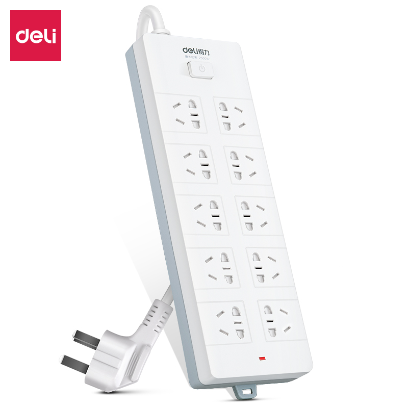 得力 18275-03 延长线插座 总控开关10位3米 （单位：个） 白色