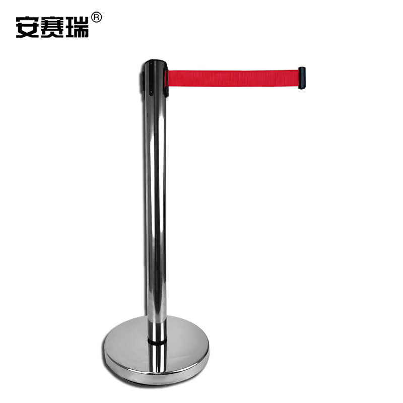 安赛瑞 14494 不锈钢伸缩带隔离柱 不锈钢一米线栏杆 不锈钢警示柱 带长2m高91cm立柱Φ6.3cm底盘Φ32cm（单位：根）