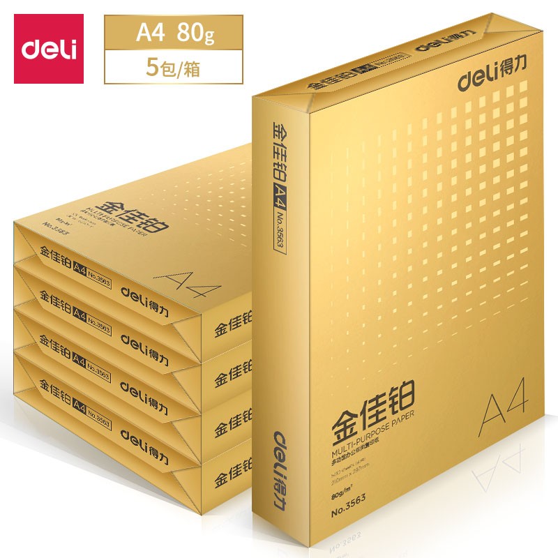 得力（deli） 3564 金佳铂复印纸 A4 80g 500张/包 5包/件 （单位：件）  