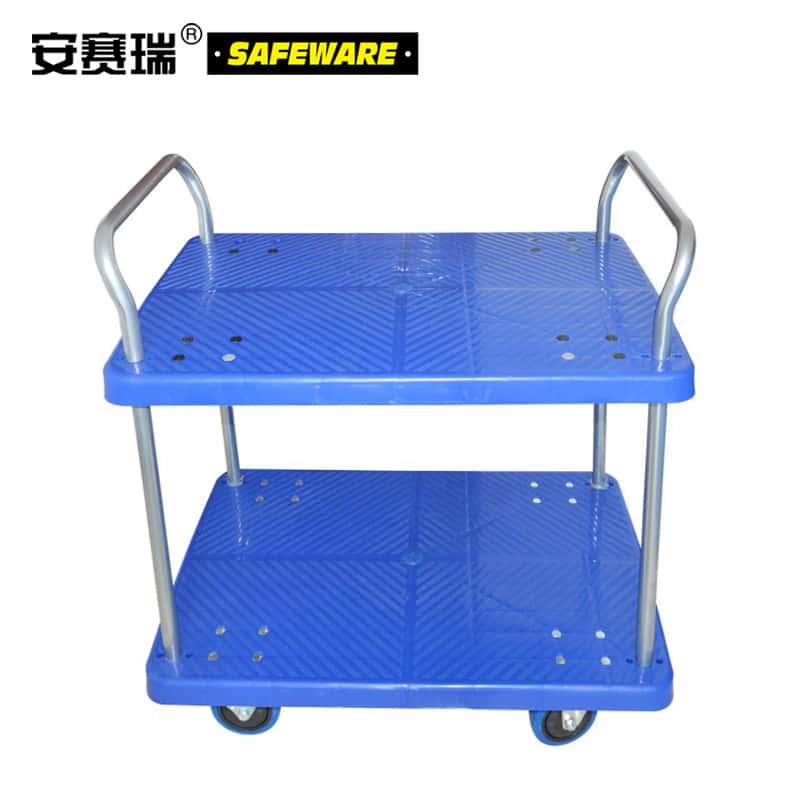 安赛瑞 23660 双层平板手推车 不带护栏 62*103cm 承重500kg （单位：台） 蓝色