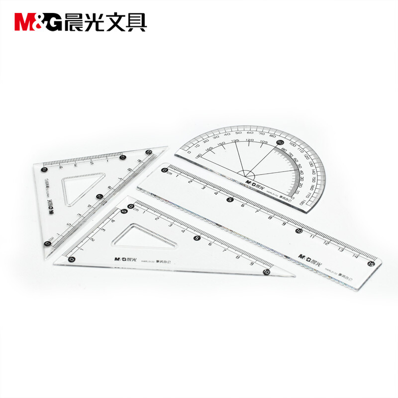 晨光（M&G） HARL0133 套尺4件套 内附15cm直尺+45度三角尺60度三角尺+量角器 （单位：套） 透明