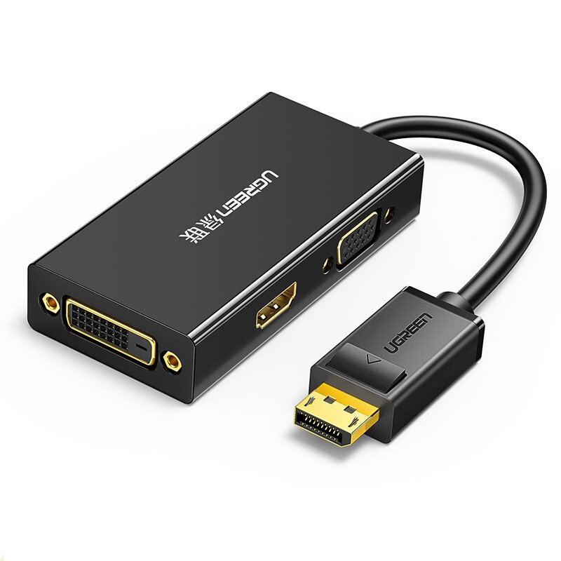 绿联（UGREEN） 20420 DP转HDMI/VGA/DVI三合一转换器 1个装（单位：个） DP110 黑色