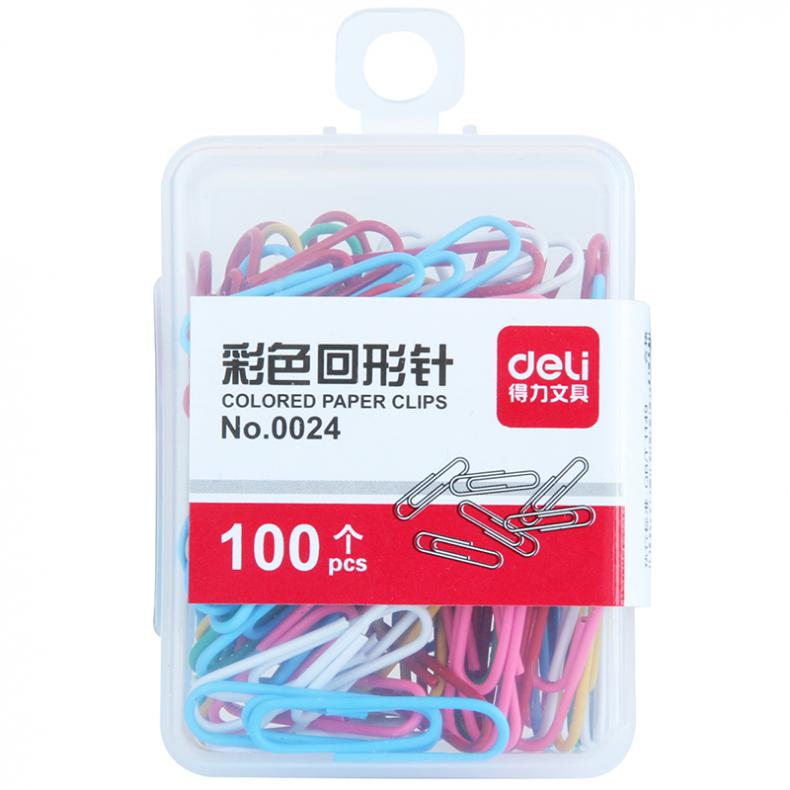 得力（deli） 0024 彩色回形针 29mm 100枚/盒 （单位：盒）  彩色
