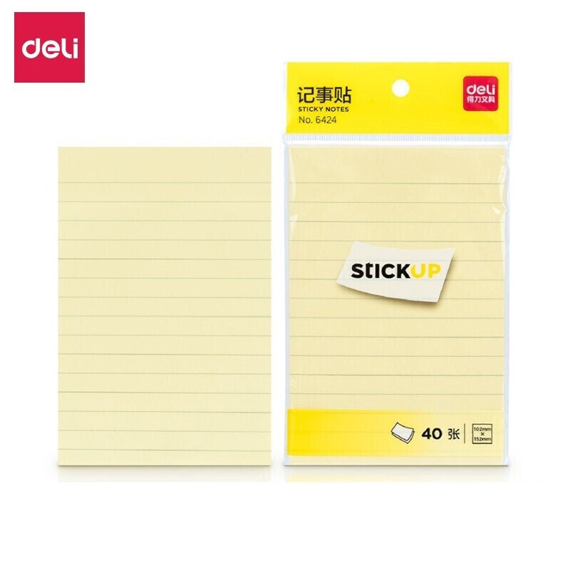 得力（deli） 6424 横线记事贴 长102mm*宽152mm（单位：组） 10本/组 黄色