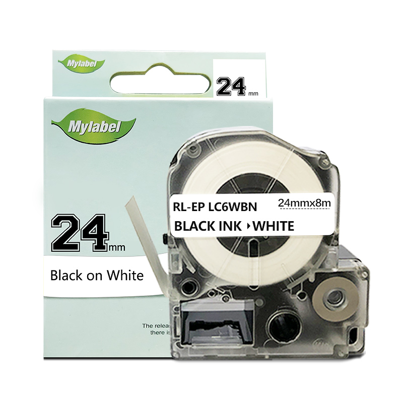 艾洁（AJ） LK-6WBN 标签色带 宽24mm*长8m （单位：个） 适用爱普生EPSON LW600P/LW700/锦宫SR530C/SR550CC 白底黑字