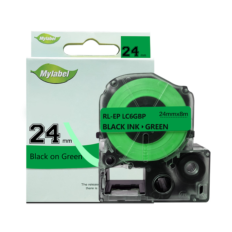 艾洁（AJ） LK-6GBP 标签色带 宽24mm*长8m （单位：个） 适用爱普生EPSON LW600P/LW700/锦宫SR530C/SR550CC 绿底黑字