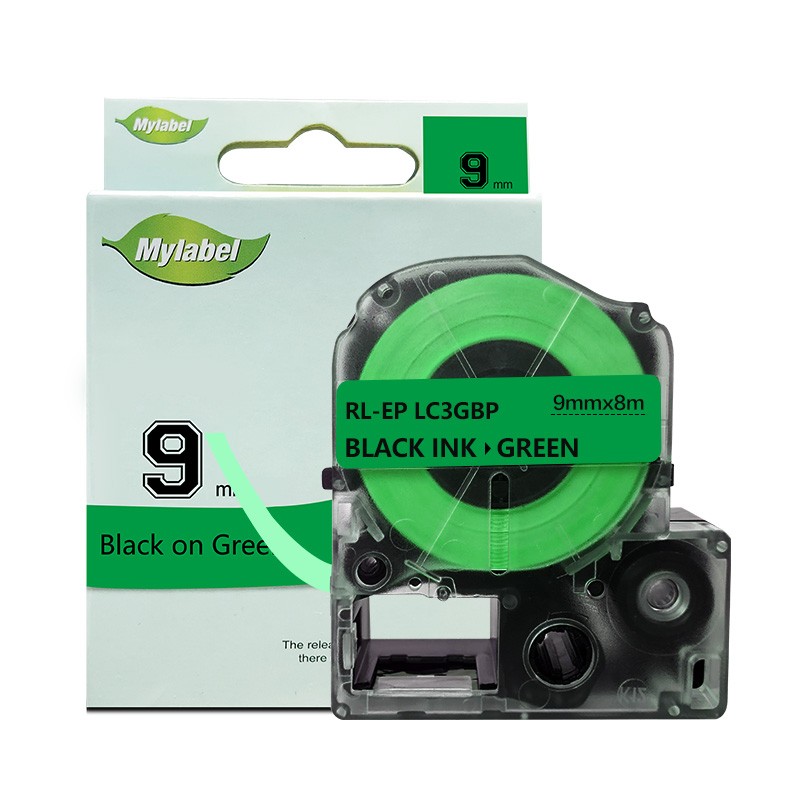 艾洁（AJ） AJ-9mm 标签色带 宽9mm*长8m（单位：个） 适用EPSON LW300/LW400/LW700/LW600P/LW1000P LK-3GBP 绿底黑字