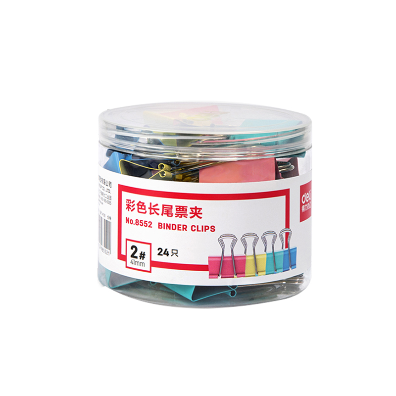 得力（deli） 8552 长尾票夹 2# 41mm（单位：筒） 24只/筒 彩色