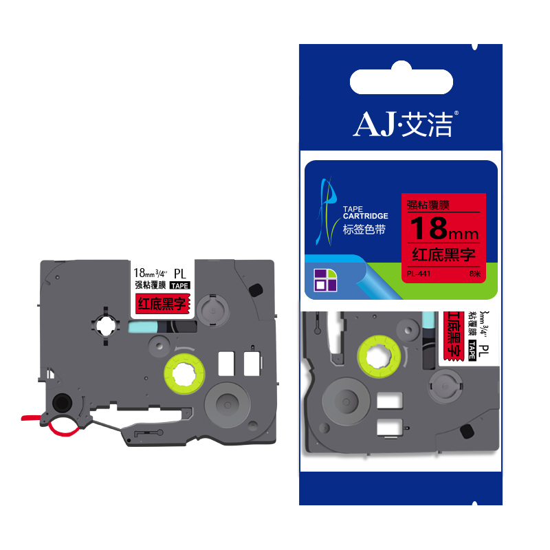艾洁（AJ） AJ-PL-441 标签机色带 宽18mm*长8m（单位：个） 适用兄弟PT-1010/1100CH/1280/1400/18R TZe-441标签机色带 红底黑字