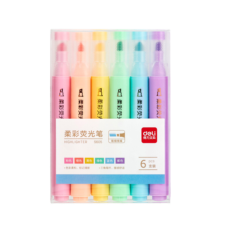 得力（deli） S605 6色柔彩荧光笔套装 6支/盒 （单位：盒）  