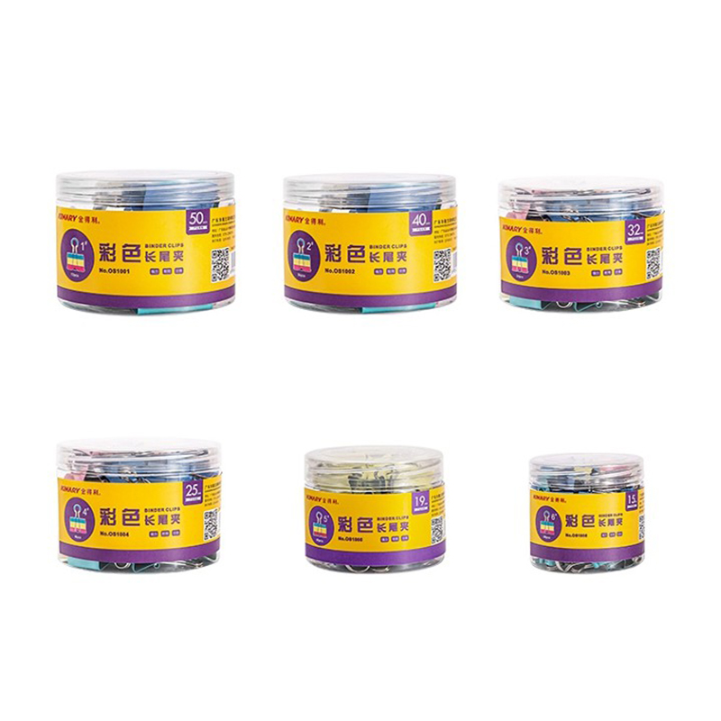 金得利(KINARY) OS1003 彩色长尾夹 3# 32mm（单位：筒） 24只/筒 粉/绿/蓝/黄混色