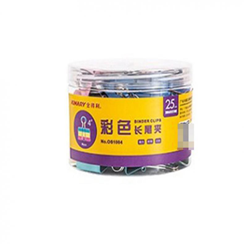金得利 OS1004 彩色长尾夹 4# 25mm 48只/筒 （单位：筒）  粉/绿/蓝/黄混色