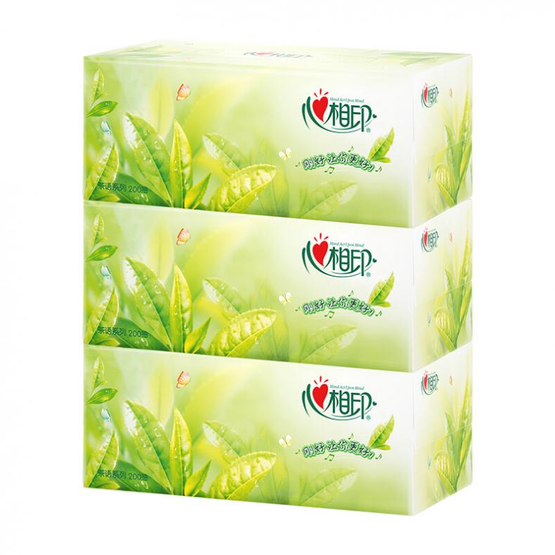 心相印（Mind Act Upon Mind） H200 茶语系列盒装面巾纸 2层200抽  3盒/提 （单位：提）  