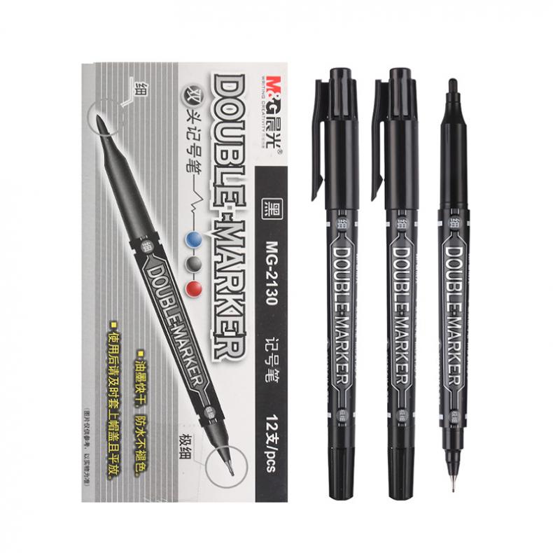 晨光（M&G） MG2130 双头细杆记号笔 12支/盒 （单位：盒）  黑色