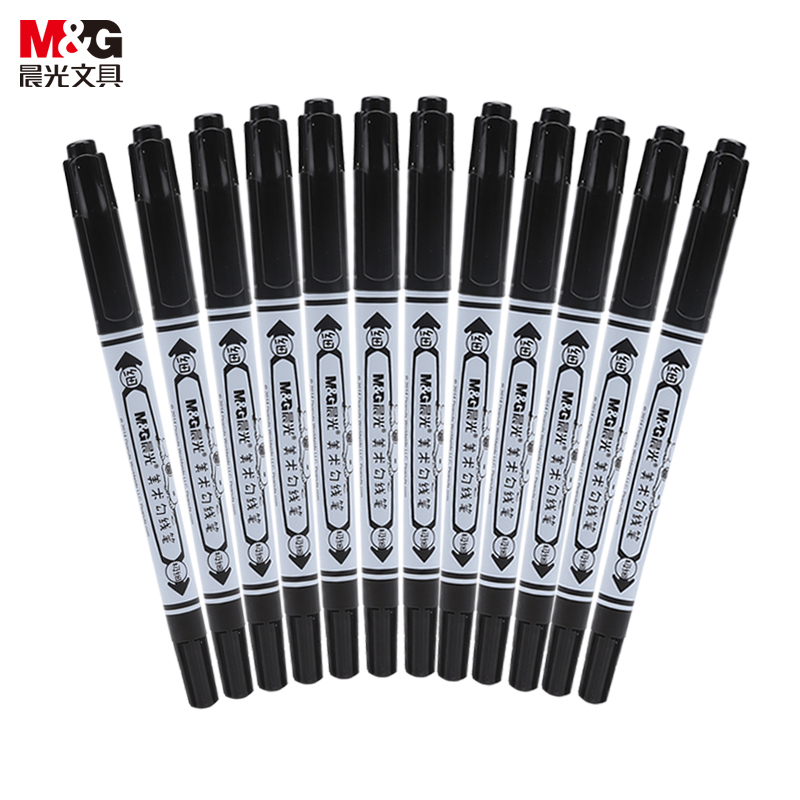 晨光（M&G） SPM21302 双头勾线笔记号笔 12支/盒（单位：盒） 黑色