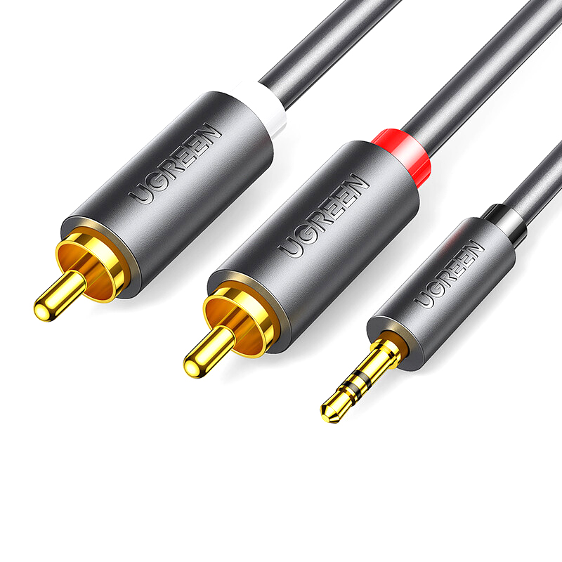 绿联（UGREEN） 40423 3.5mm公转2RCA公圆线成型款 0.5m（单位：根） 灰色