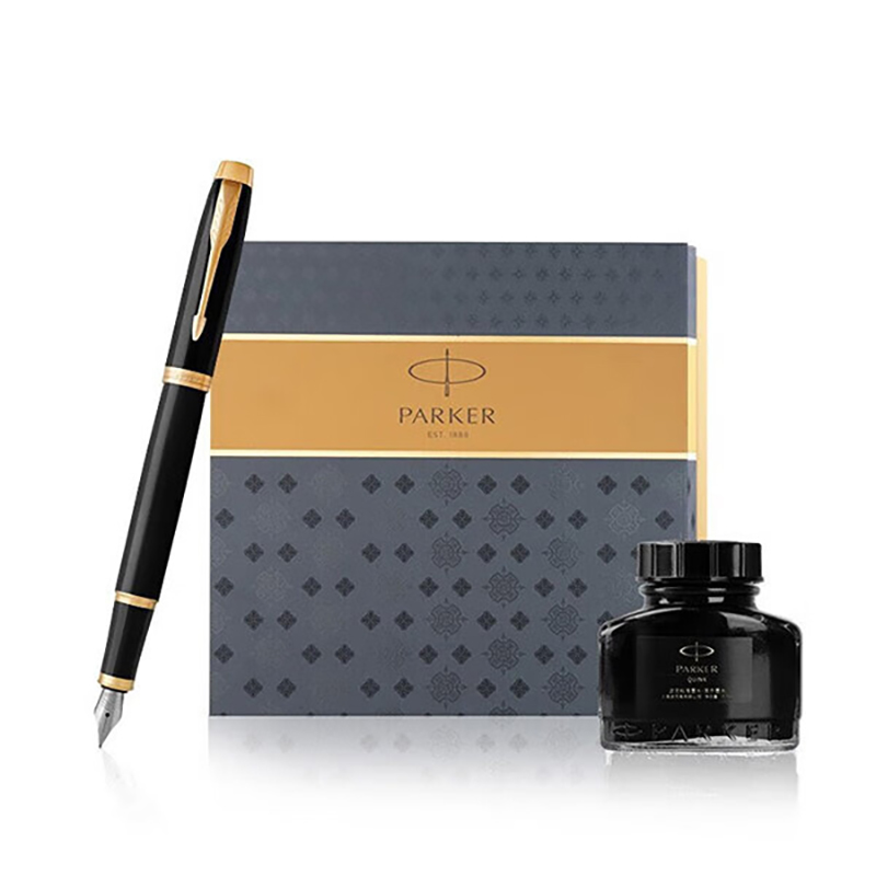 派克 IM系列 纯黑丽雅金夹墨水笔+墨水礼盒 F尖 （单位：套）  