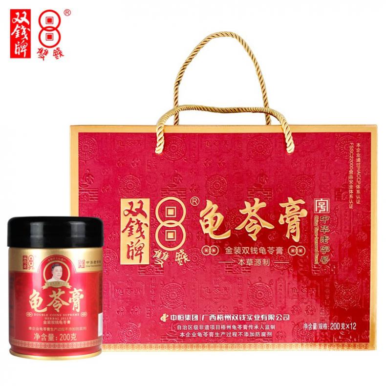 双钱 金装原味 龟苓膏易拉罐装礼盒 200g/罐 12罐/盒 （单位：盒）  