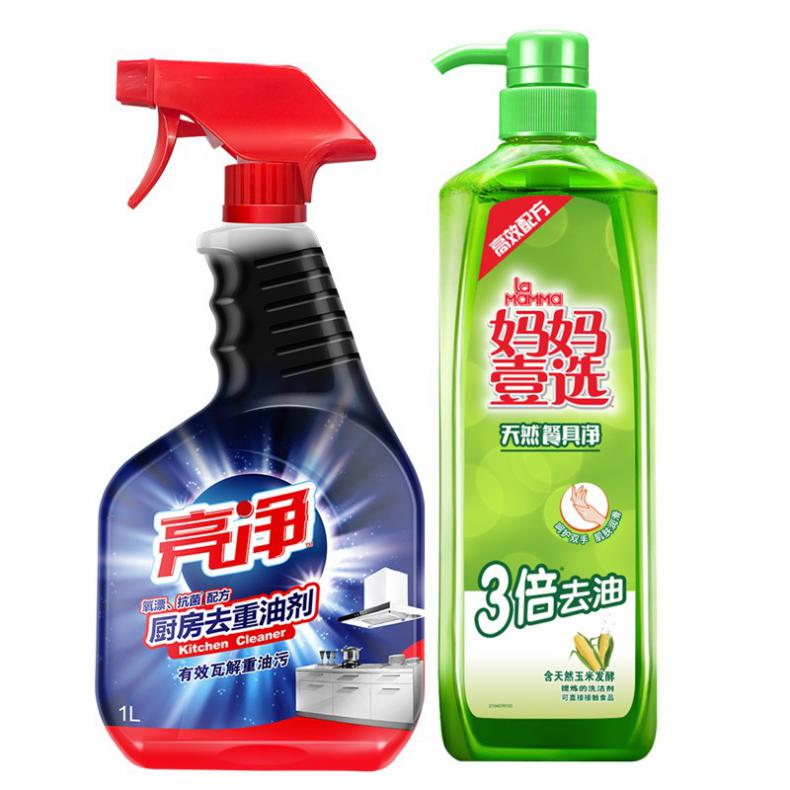亮净 氧漂抗菌配方 厨房去重油剂1L+妈妈壹选餐具净800g组合装（单位：组） 新旧包装随机发货