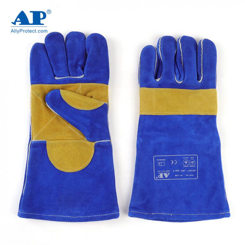 友盟（AP） AP-1166 高档烧焊手套 M 长35CM（单位：副） 彩蓝色加金黄托