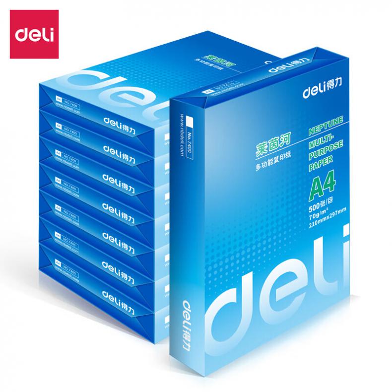 得力（deli） 7402 莱茵河复印纸 A4 70g 500张/包 8包/箱 （单位：箱）  