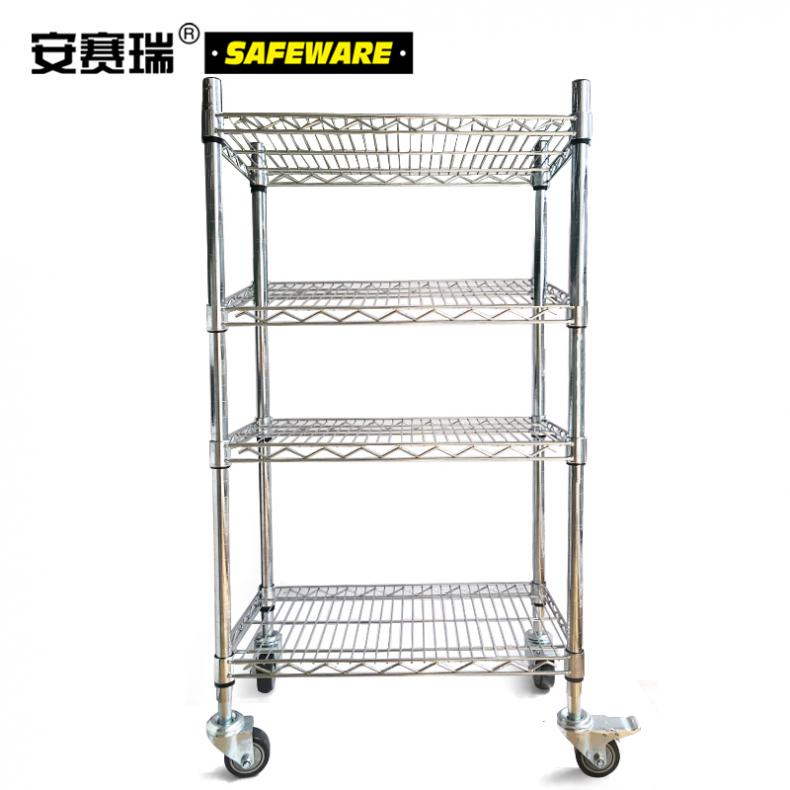 安赛瑞 26242 4层线网货架 带轮 106*35.5*180cm（单位：个） 不锈钢色