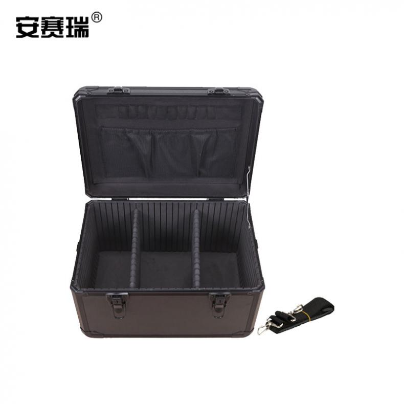 安赛瑞 28485 铝合金工具箱 空箱 38*26*23cm（单位：个） 带隔板肩带 黑色