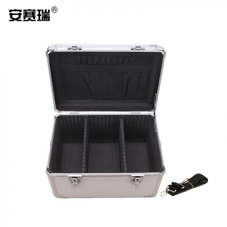 安赛瑞 28486 铝合金工具箱 空箱 38*26*23cm（单位：个） 带隔板肩带 银色