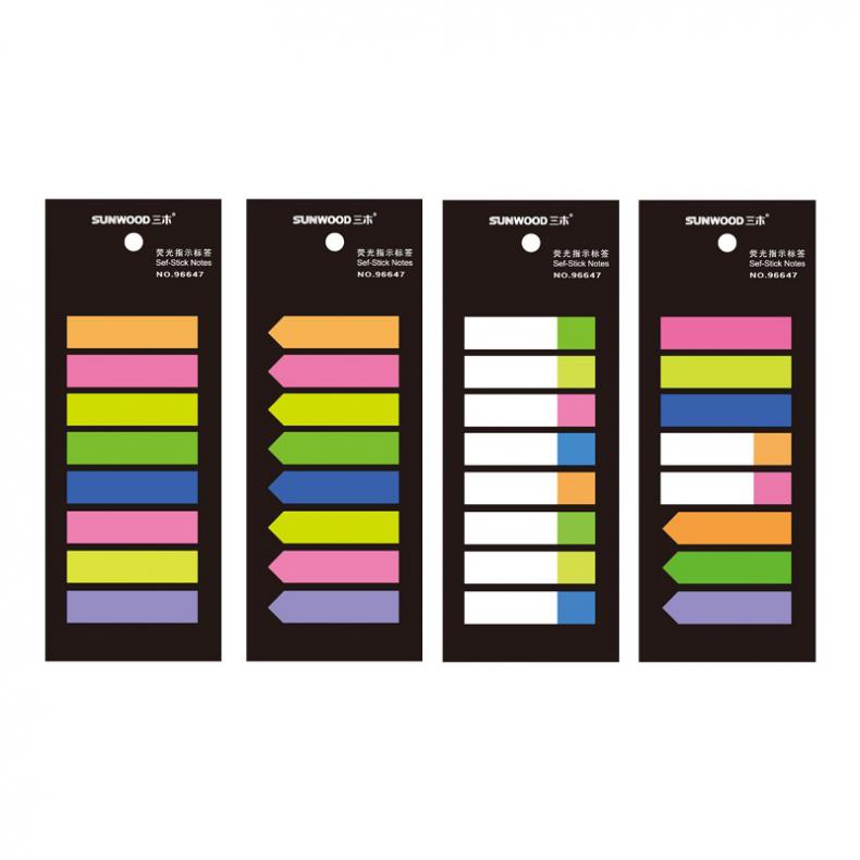三木（SUNWOOD） 96647 荧光PET指示便签贴四合一套装 4袋/包 （单位：包）  混色