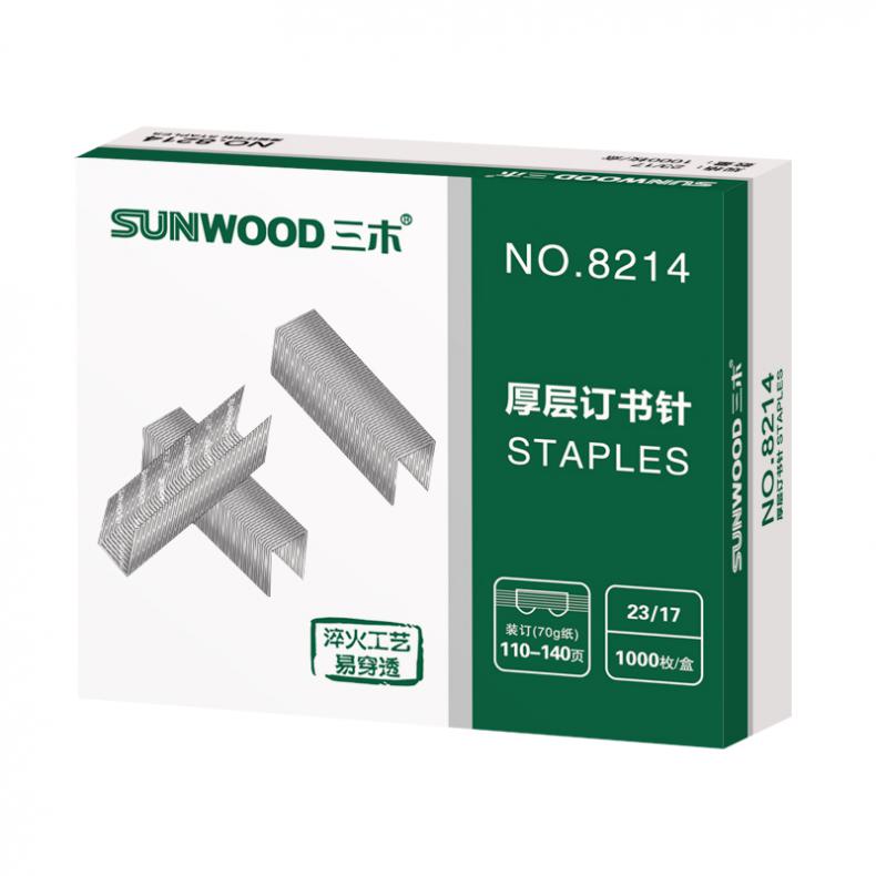 三木（SUNWOOD） 8214 厚层订书针 23/17 140张1000枚/盒 （单位：盒）  