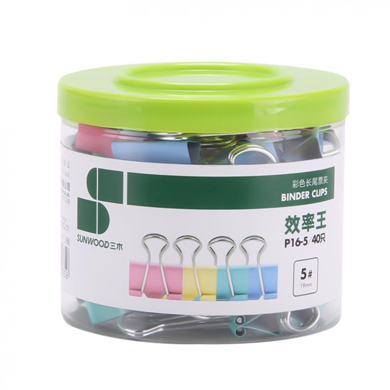 三木（SUNWOOD） P16-5 彩色长尾夹 5号 19mm 40只/筒 （单位：筒）  混色