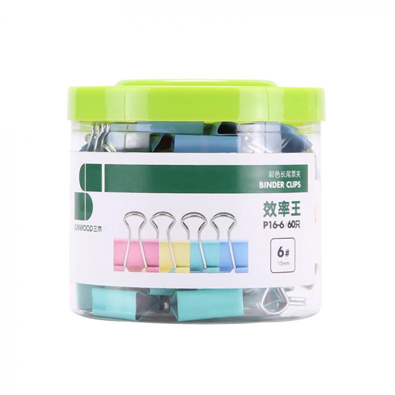 三木（SUNWOOD） P16-6 彩色长尾夹 6号 15mm 60只/筒 （单位：筒）  混色