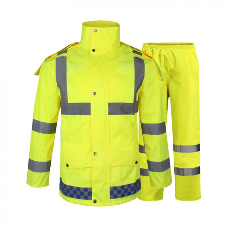 谋福（CNMF） YGL04 双帽檐荧光反光路政防水雨衣套装 2XL 180cm（单位：套） 荧光黄