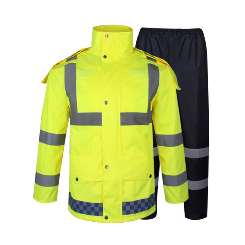 禹顺 01  交通反光分体式雨衣套装 4XL 190cm（单位：套） 藏青色裤 荧光黄