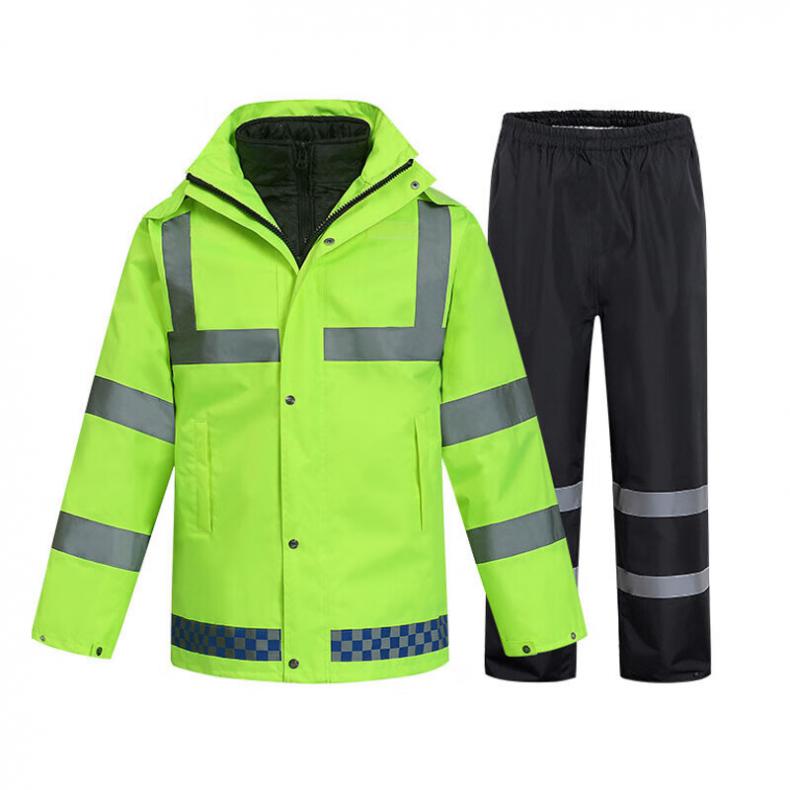 禹顺 9 丝棉保暖反光雨衣套装 3XL 185cm（单位：套） 配黑裤 荧光绿