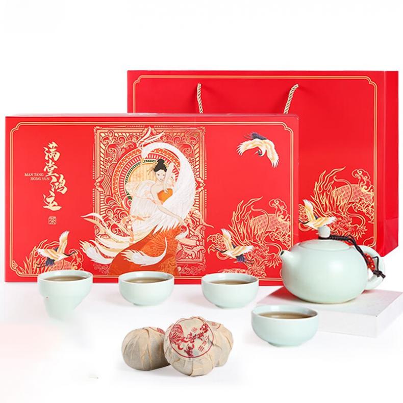 润虎 满堂鸿运 小青柑柑普茶新国潮礼盒 配茶具 136克(16颗） （单位：盒）  