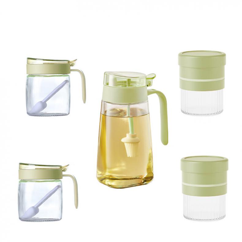 艾逸瑶选 CJ-21069 晶萃系列油壶调味储物罐5件套 油壶600ml/调味罐300ml*2/储物罐500ml*2（可扩容至700ml） （单位：套）  
