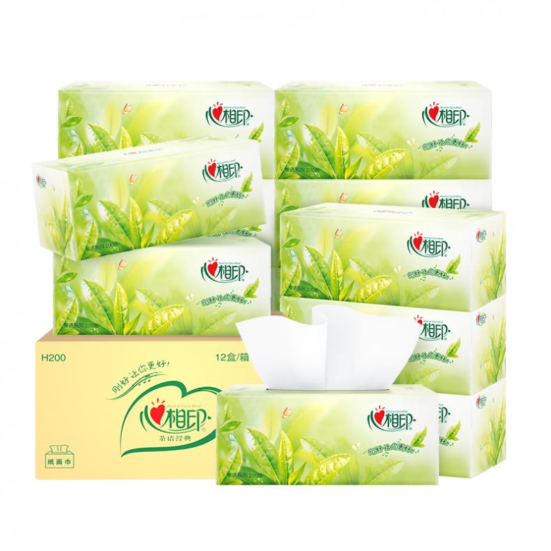 心相印（Mind Act Upon Mind） H200 茶语经典抽纸 2层200抽 12盒/箱 （单位：箱）  