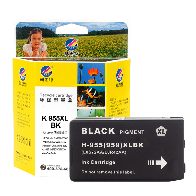 科思特（KST） K 955XL BK 墨盒 2000页 （单位：个） 适用HP OfficeJet Pro 7720/7730/7740 Wide FormatAll-in-One Printer HP OfficeJet Pro 8210/8216/8710/8720 黑色