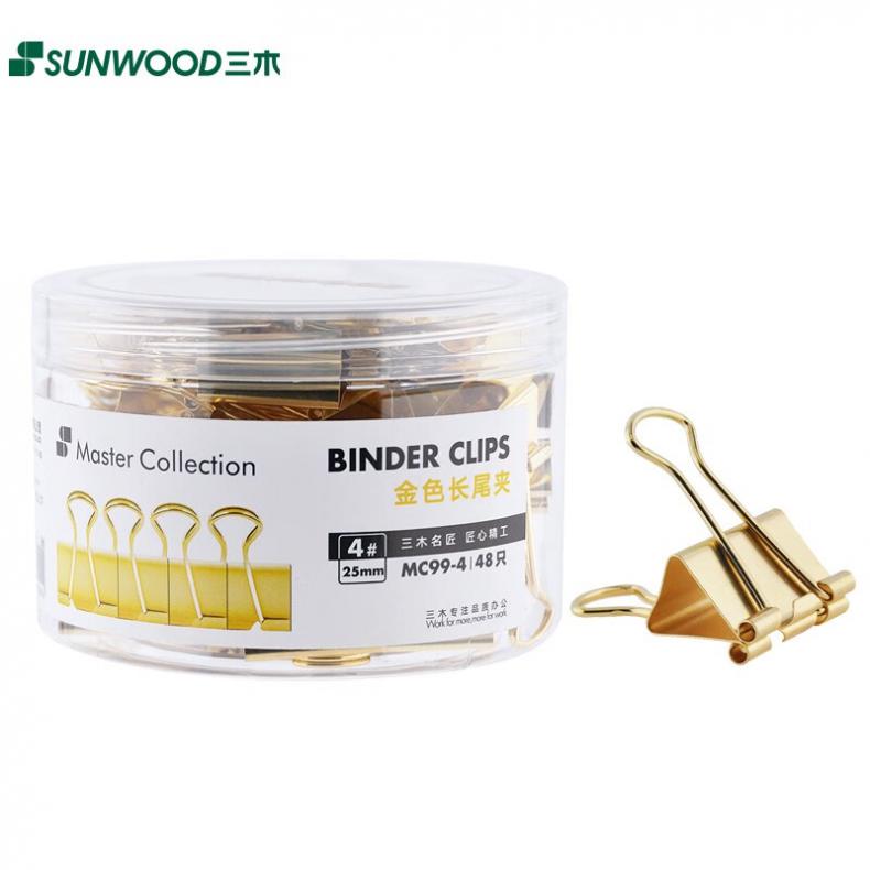 三木（SUNWOOD） MC99-4 名匠系列 4#长尾夹 25mm 48只/盒 （单位：盒）  金色