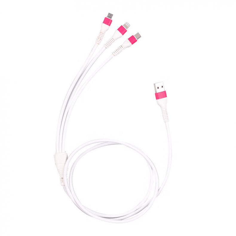 艾逸瑶选 SM-9550 亚雷斯一拖三快速充电线 1.18m（单位：条） 白色+玫红