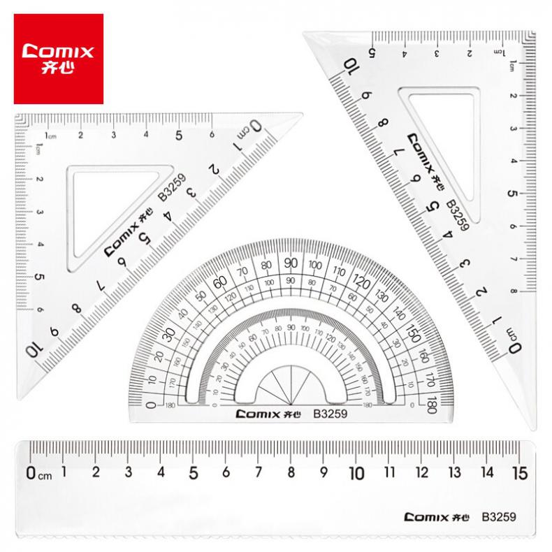 齐心（COMIX） B3259 波浪套尺 4.00 把/套 波浪直尺+三角尺*2+量角器（单位：套） 透明